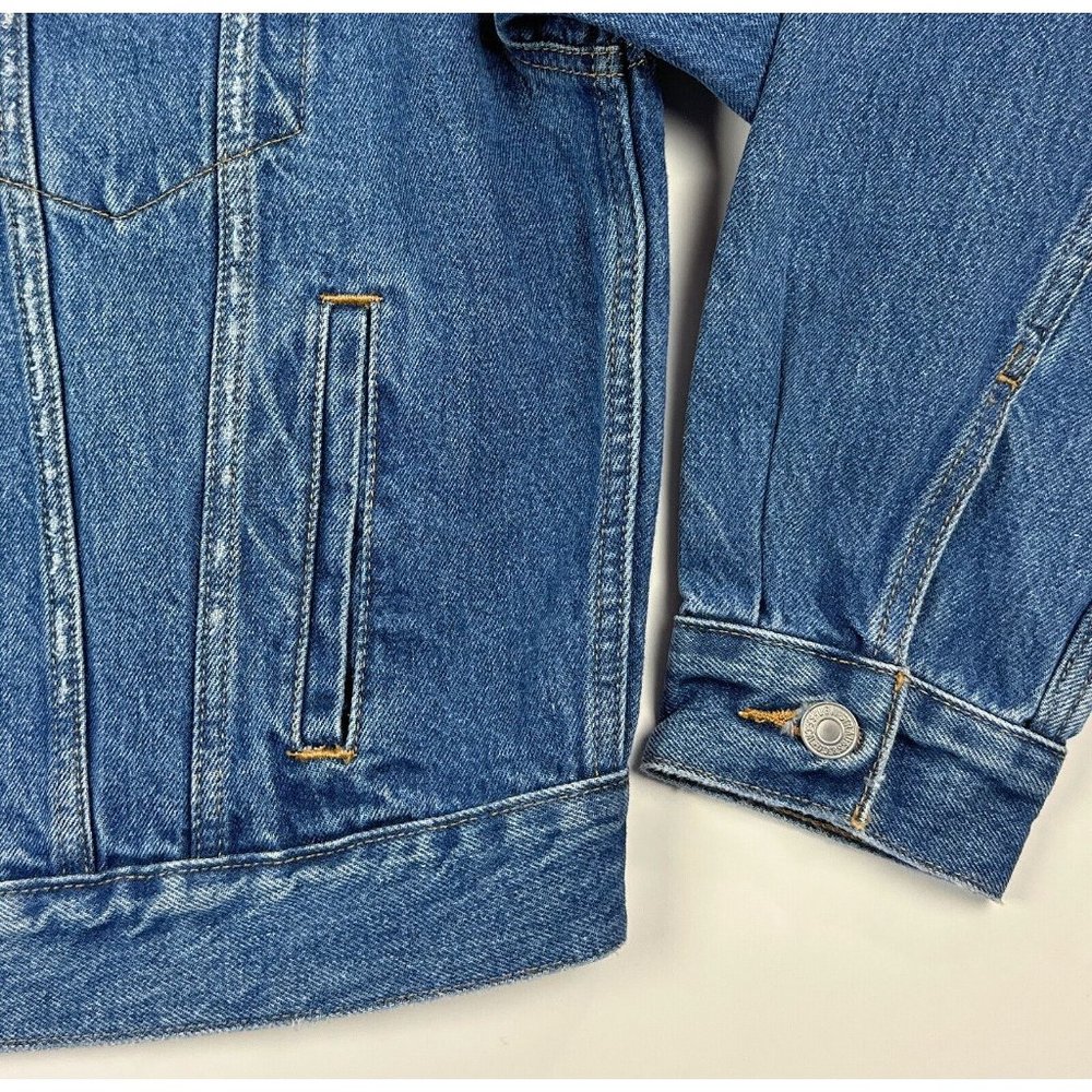 Levis Premium 90s Trucker Womens Dark Blue Jean Denim Jacket Distressed Retro - Picture 6 of 12